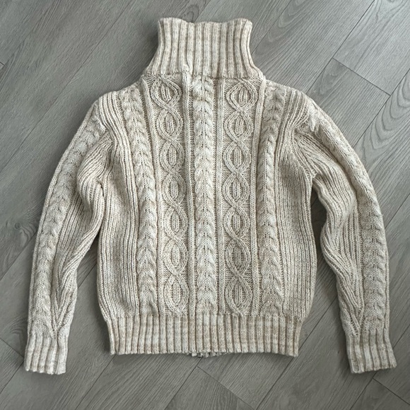 Vintage Mock Neck Cable Knit Zip Up Cardigan - Picture 2 of 11